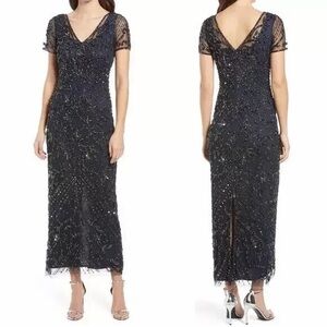 Pissaro Nights Navy Beaded Midi Dress